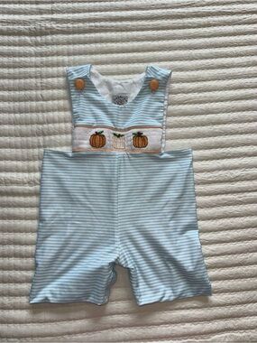 Children's Light Blue Striped Pumpkin Embroidered One-Piece